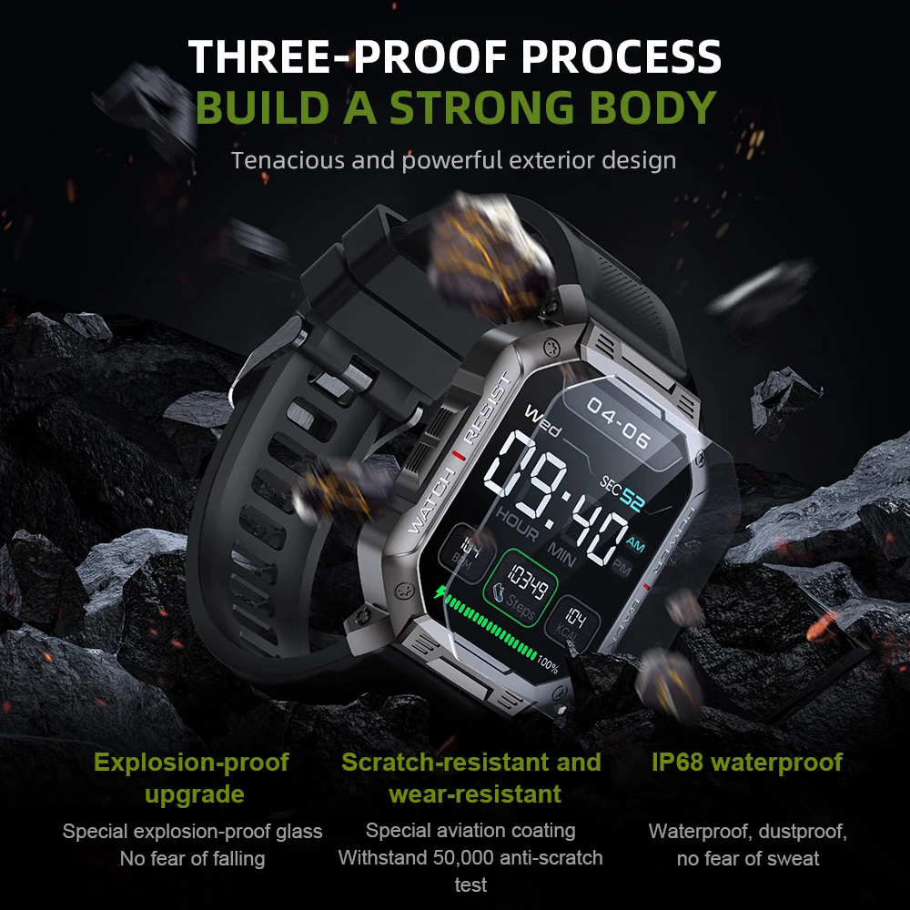 KUMI U3 Pro 1.83-inch Three-Proof Bluetooth Call 5.1 100+ Sports modes Health monitor IP68 Waterproof big battery smart watch