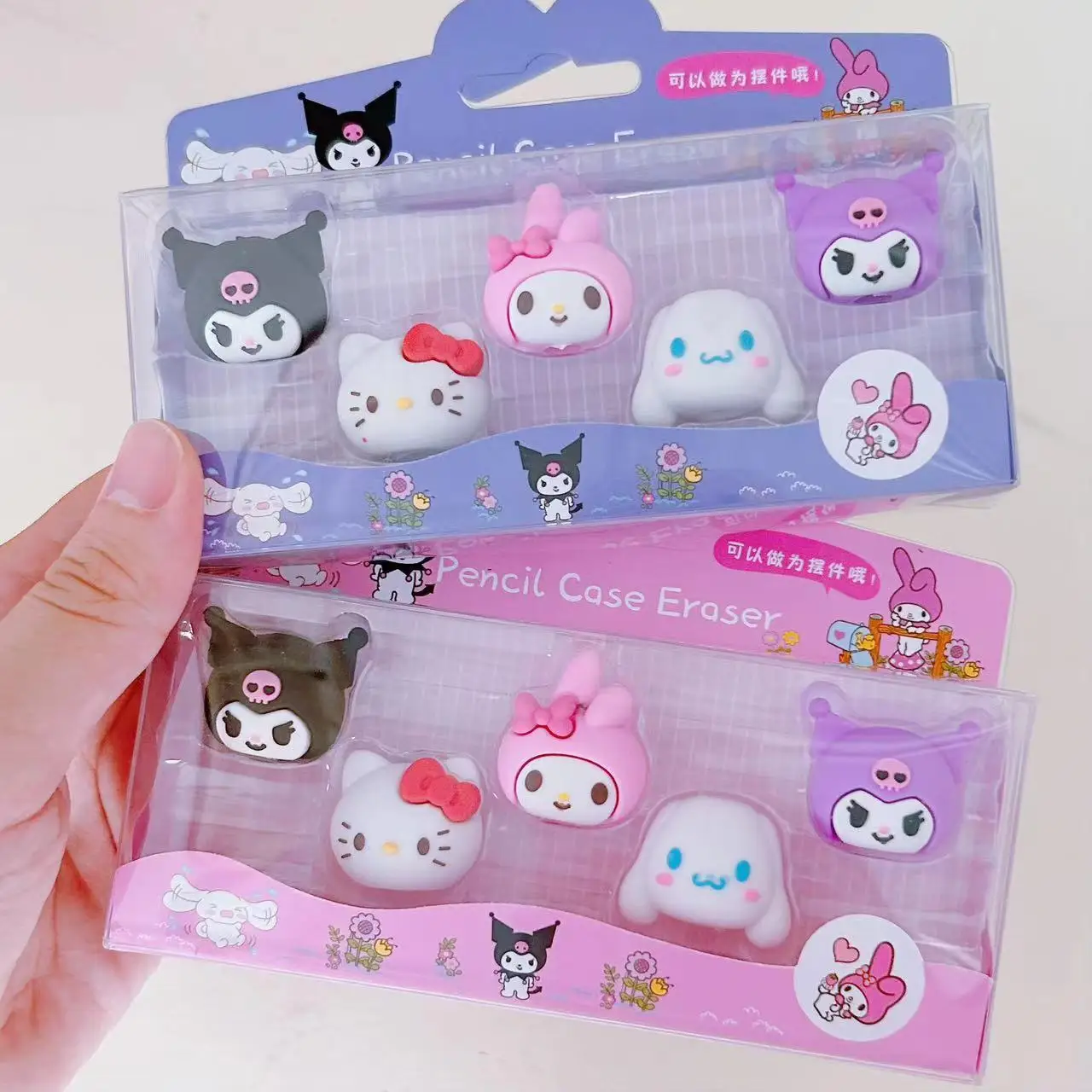 5Pcs/Set Sanrio Eraser Cute Cinnamoroll Kuromi Melody 3D Detachable Pencil Eraser Fun School Supply Students Stationery Gifts