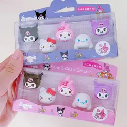 Sanrio borrador de lápiz desmontable 3D, lindo Cinnamoroll Kuromi Melody, divertido material escolar, regalos de papelería para estudiantes, 5 piezas por juego