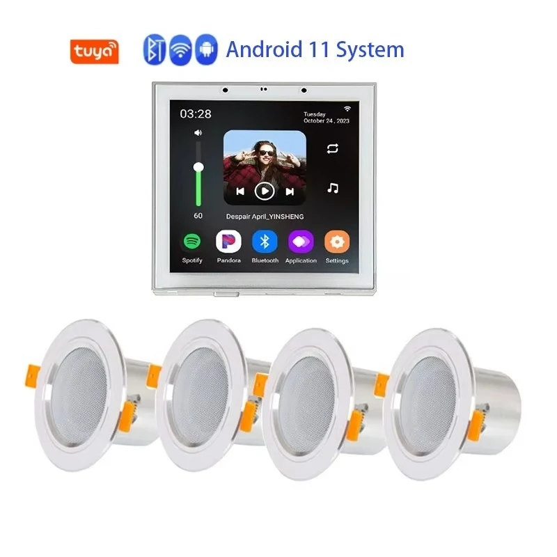 WiFi Smart Home Wall Audio Amplifier 86N Android 11 Tuya Control Panel Work With Alexa Comes With Remote Contro