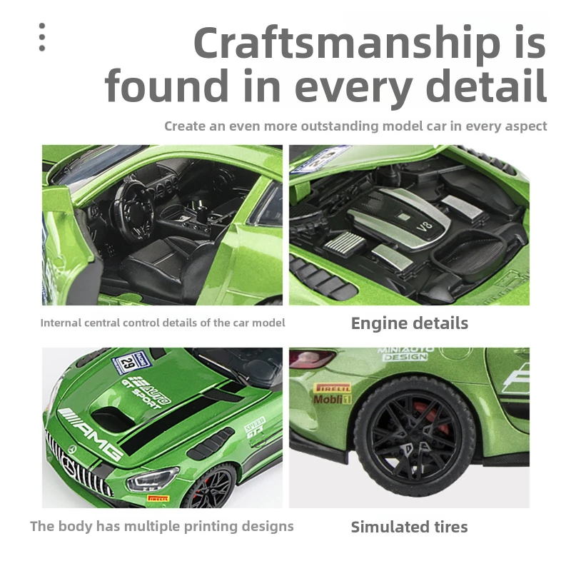 Modèle de Voiture en alliage moulé sous pression, échelle 1/32 Benz AMG GTR, son et lumière, Voiture Miniature, véhicules jouets pour enfants, cadeau d'anniversaire