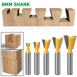 1PC 8MM Shank Milling Cutter Wood Carving Dovetail Joint Router Bits Set 14 Degree Woodworking Engraving Bit Milling Cutter Wood