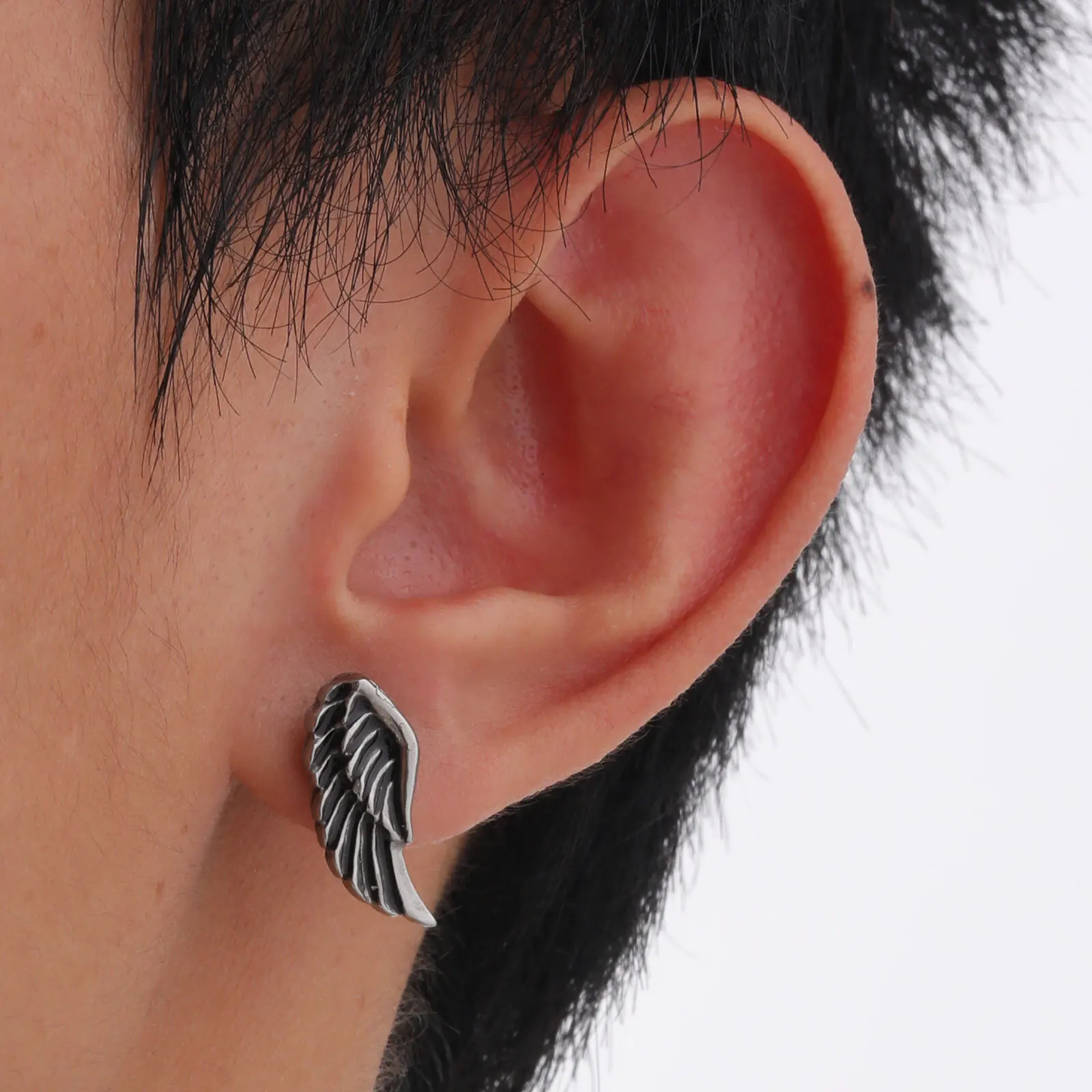 Punk Wings Stud Earrings for Men Boy,Vintage Stainless Steel Earrings,New Trendy Jewelry Gifts