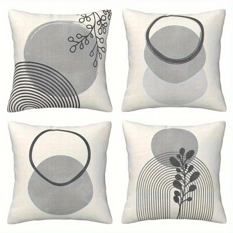 4 Stück grau-schwarze Kissenbezüge, 40 x 40 cm, doppelseitig bedruckt, geometrische Kreiskissenbezüge, moderne Dekoration, ohne Einlage