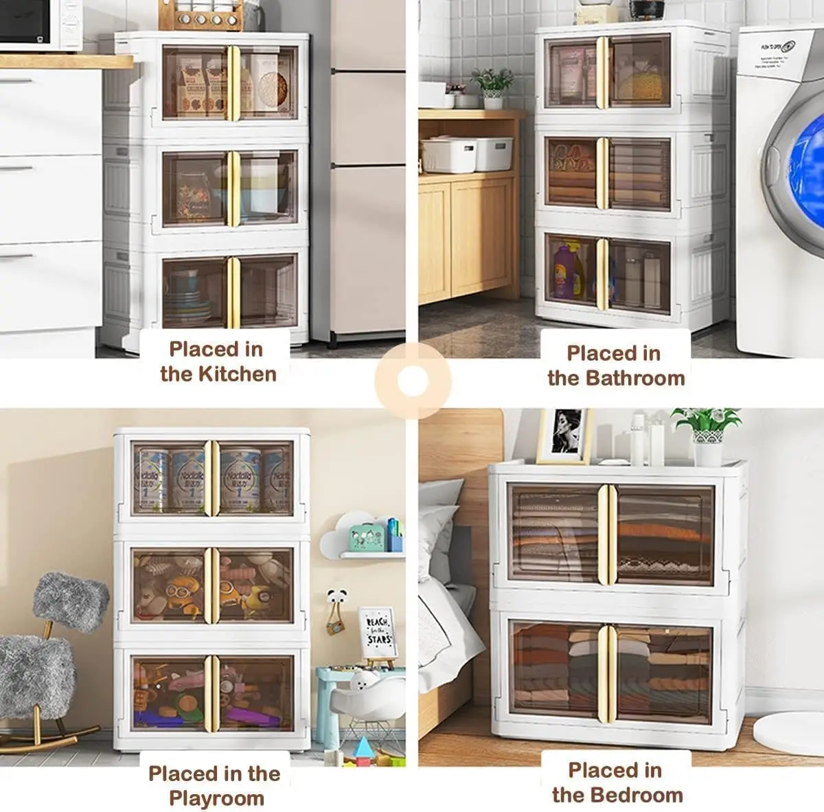 Bacs de rangement pliables en plastique empilables, bacs de rangement avec veds, armoire, évaluation avec portes, ouverture, 368Qt, 4 paquets