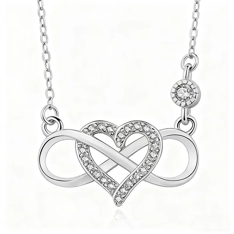 

Ожерелье «Бесконечное сердце» из серебра 925 пробы — сверкающий цирконий, изящный, гипоаллергенный, многослойный, подарок для нее, повседневного и праздничного ношения