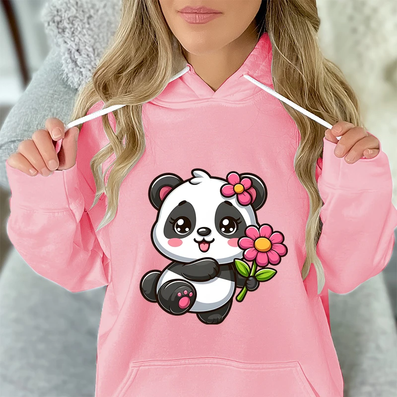 

New Chinese Panda Floral Women Hoodie Creative Design Pattern Cute Pullover 2024 Cartoon Fashion Panda Casual Women Sweatshirt