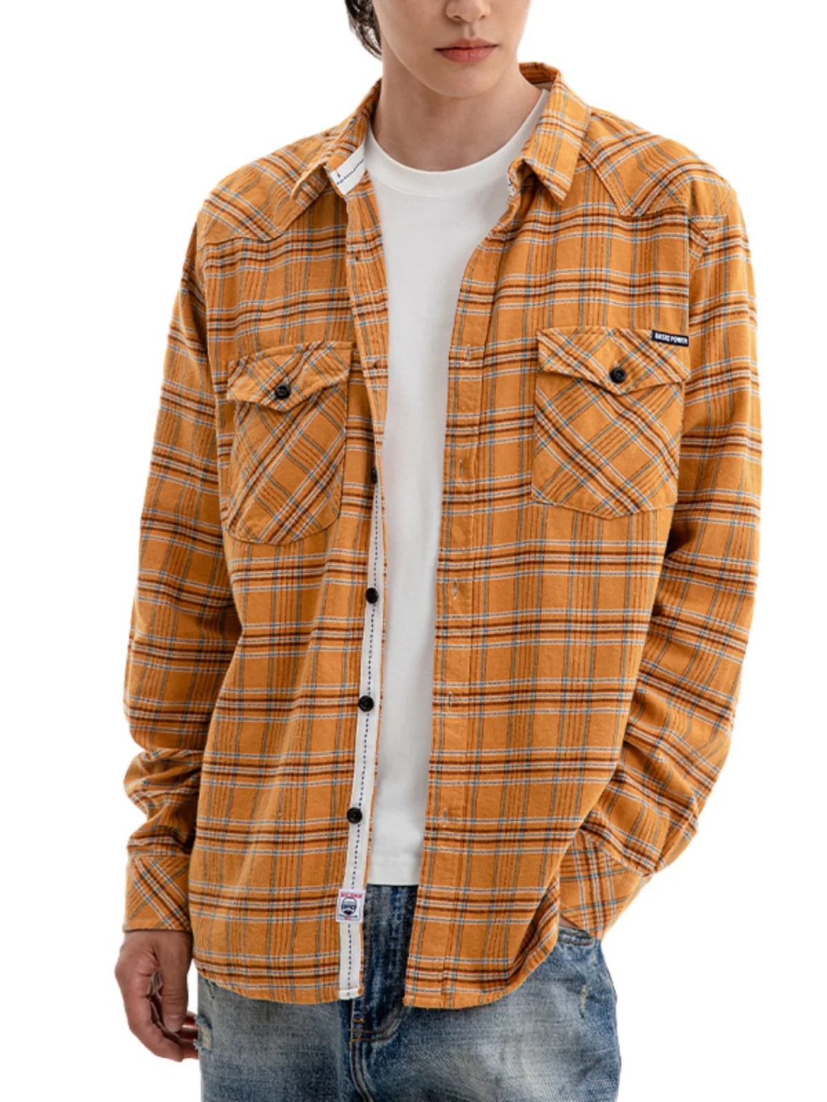 

Basic Power Men's Plaid irt Long Sve Loose Fit Retro Sle Casual Outerwear Breathable Cotton Autumn Faion