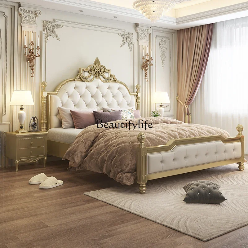 

yj9 French light luxury solid wood master bedroom queen bed European double bed