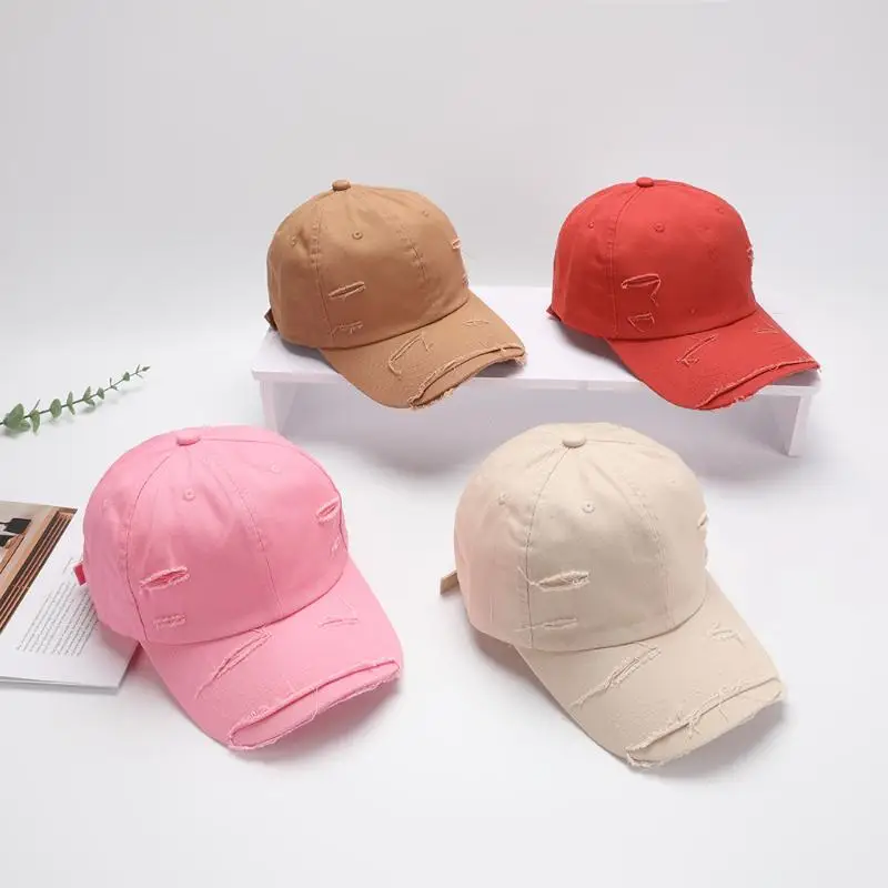 Topi Bisbol Lubang Tua Kepribadian Retro Tepi Rusak Gaya Baru Topi Pelindung Matahari Pinggiran Melengkung Atas Lembut