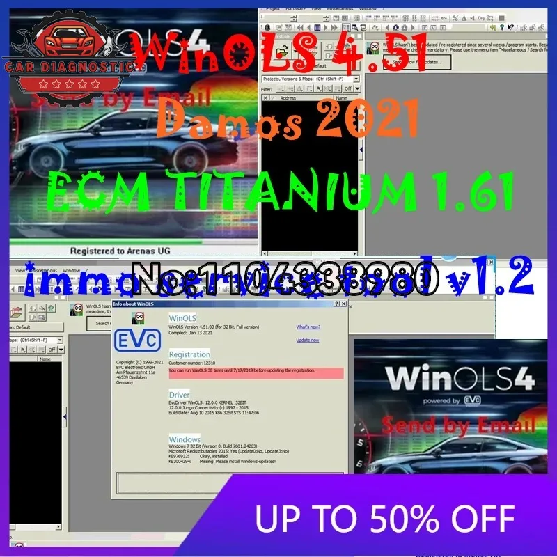 2026 hot selling newest WinOLS 4.51 With Plugins vmwar +2021 Damos +ECM TITANIUM+ immo service tool v1.2+ ECU Remapping lessons