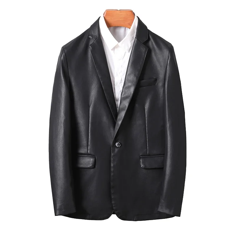 Fashion Men\'s Casual Leather Dress Suit Coat Male Fashion Business Casual Pu Blazers Jacket Casual Blazer Jackets Man Outerwear