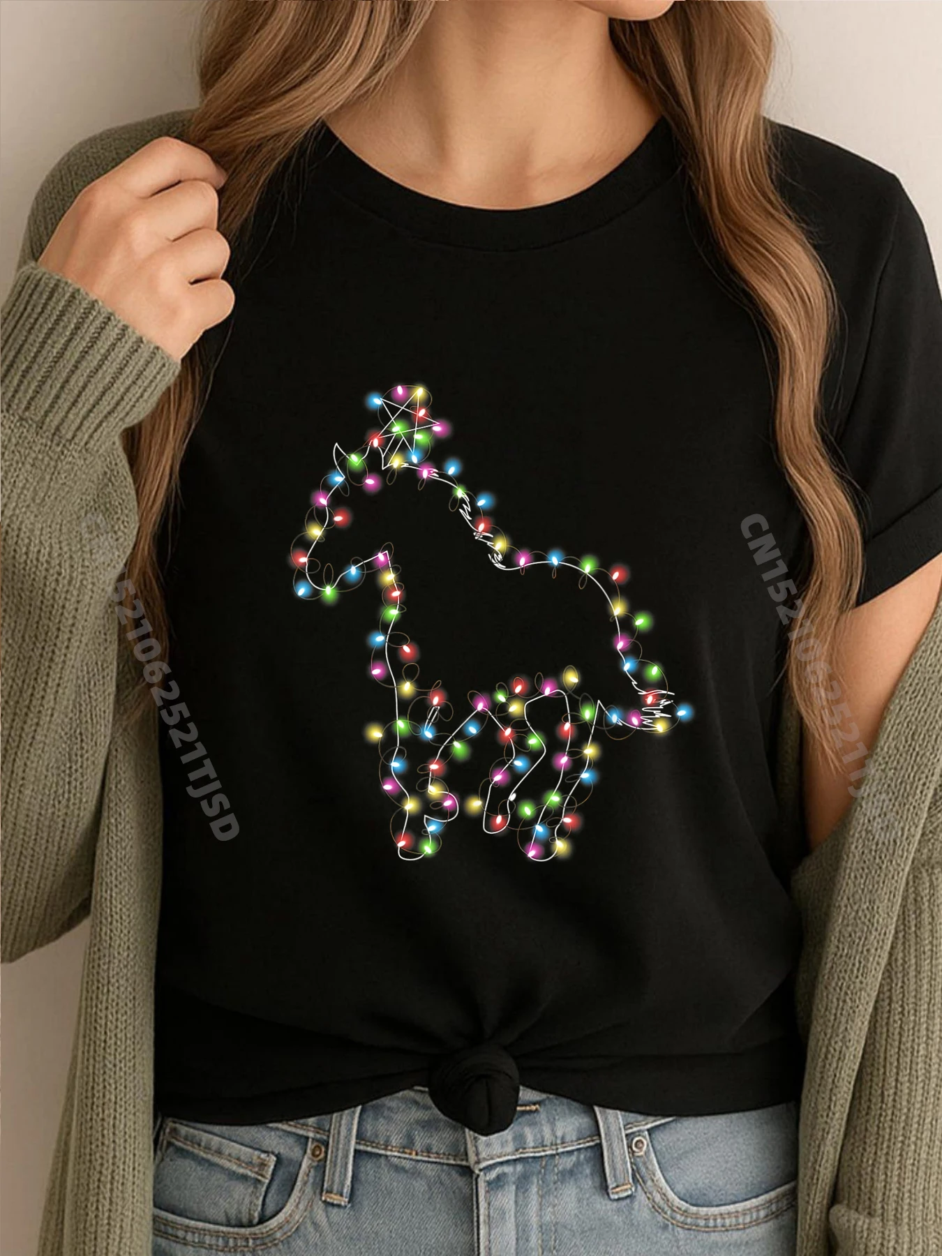 

Horse Lights Christmas Xmas Horseback Riding For Girls Black T Shirt Oversized T Shirt Cool