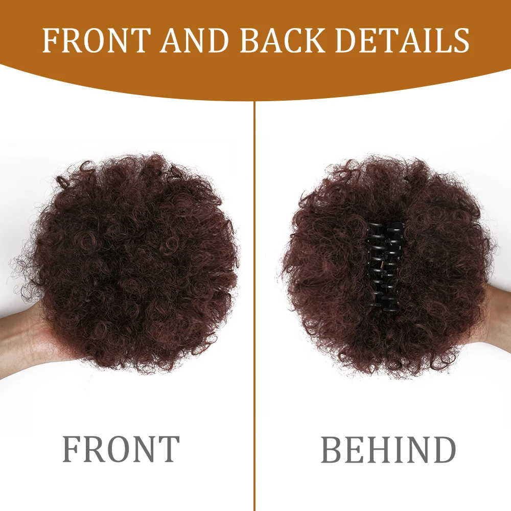 Synthetic Claw Clip-In Ponytail Extension Bun for Women Synthetic Short Afro Kinkys Curly Afro Bun Extension