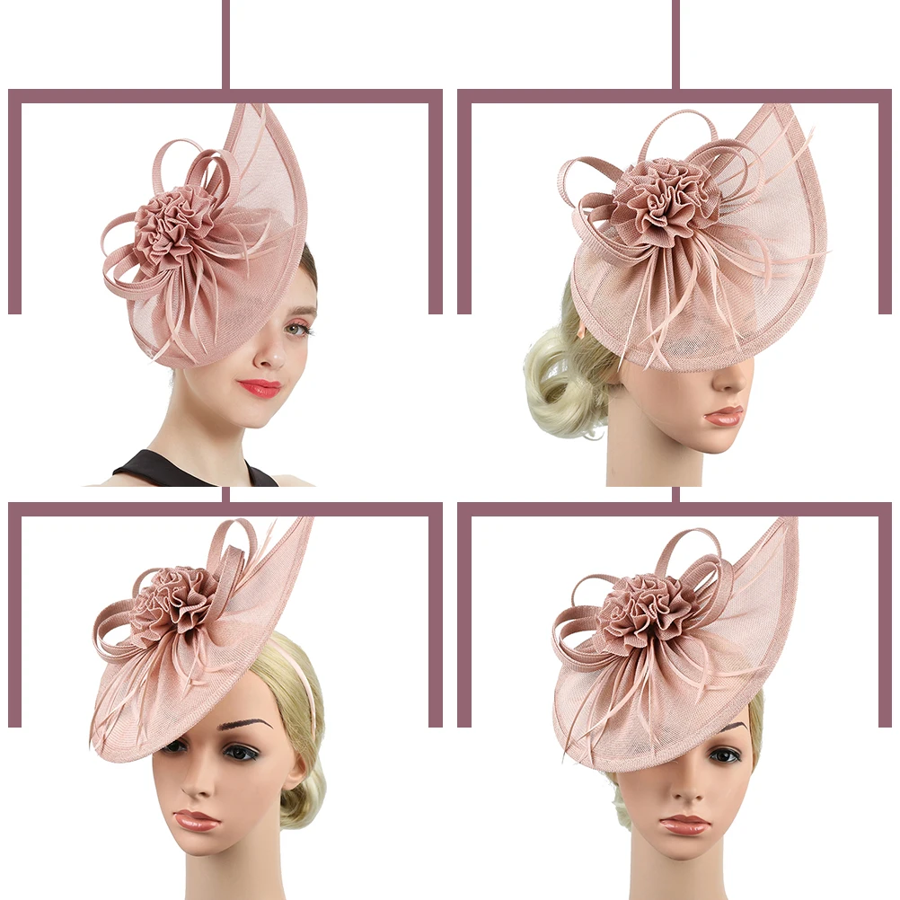 

Mesh Head Flower Hair Accessories Elegant Fascinator Hat Women Imitation Hemp Retro Bridal Bridesmaid Headband Wedding Tea Party