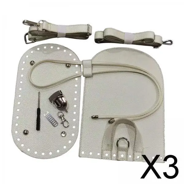 

3x Crochet Bag Bottom Bag Making Set Flap Cover Sewing with Hardware Shoulder Straps for DIY Women Bag Purse Making Parts