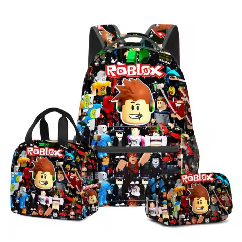 3pcs Game Roblox Cartoon Print School Bag Lunch Bag Pencil Case Set Student Backpack Birthday Gifts