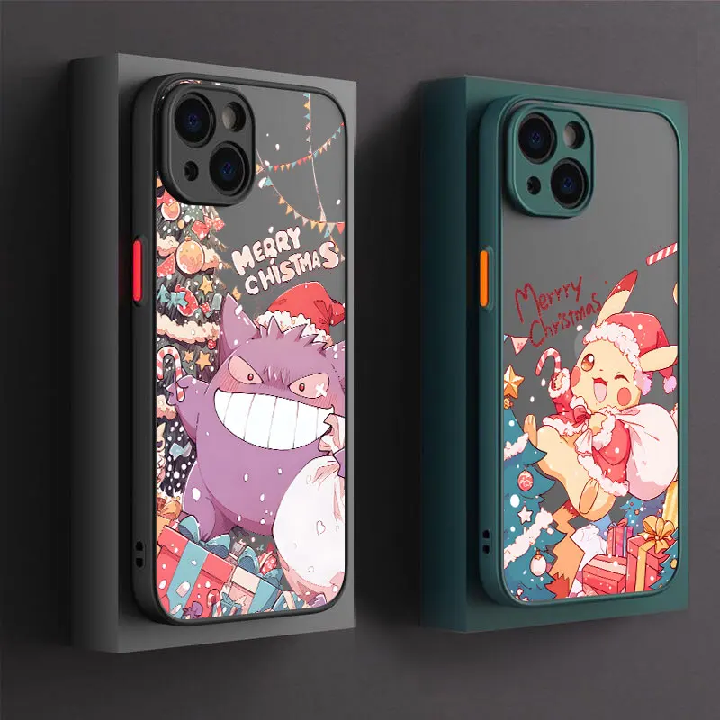 

Christmas Pokemons Gengar Anime Phone Case For iPhone 14 15 16 17 Pro Cover For iPhone 17 Air 11 13 Pro Max 12 16e 16 Plus Funda