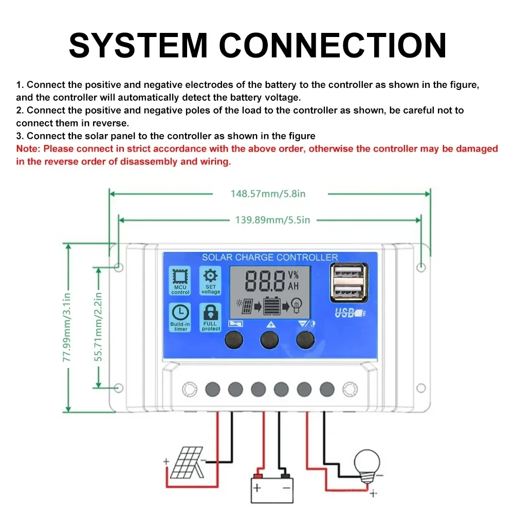 2024 Nuovo regolatore di carica solare 12V/24V PWM 10A 30A con display LCD regolabile Impostazione timer