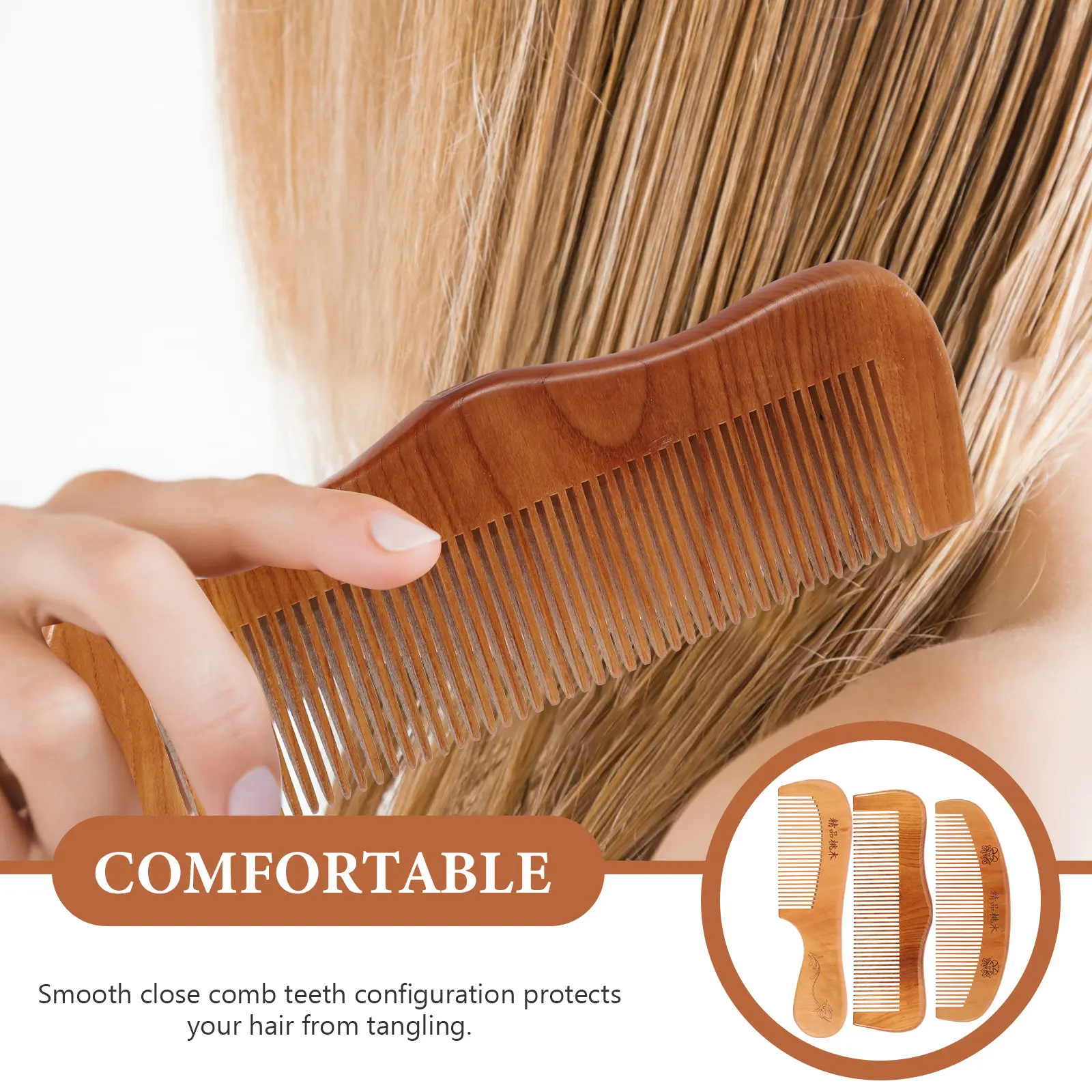 3Pcs Peach Wooden Combs Natural Wood Anti-Static Hair Scalp Massage Pocket Hair Wood Combs Peach Wooden Comb Anti-Static Comb