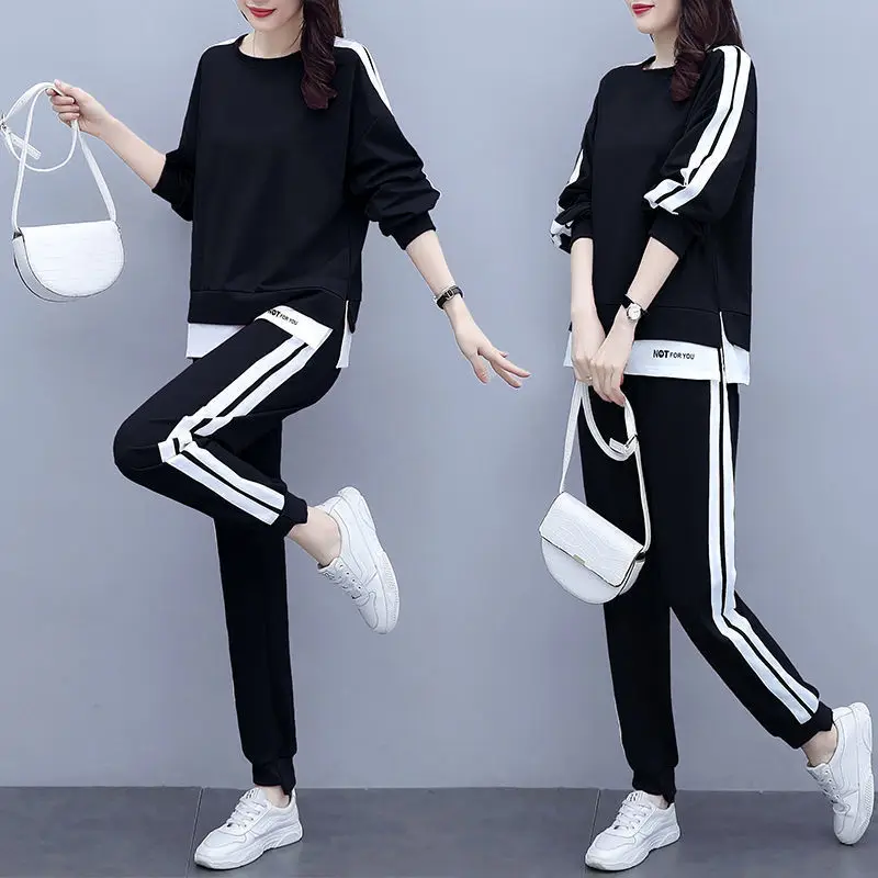 Sports Set for Women in Spring and Autumn New Loose Fitting Long Sleeved Round Neck Top Two-piece Casual Running Suit