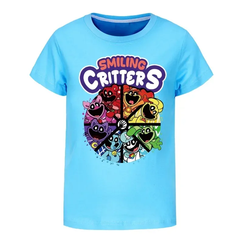AD1 ゲーム笑顔クリッターズボーイズプリントキッズ Tシャツ夏猫昼寝漫画カジュアル Tシャツ子供服女の子 Tシャツ Kawa5@rD~