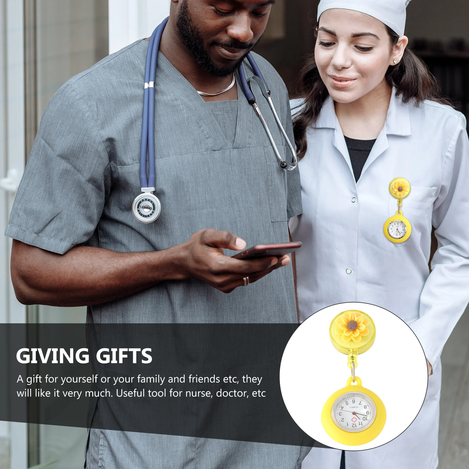 ساعة ممرضة بمينا دائري من السيليكون للنساء خفيفة الوزن مقاومة للماء ساعة جيب كلاسيكية للسيدات ساعة ديكور