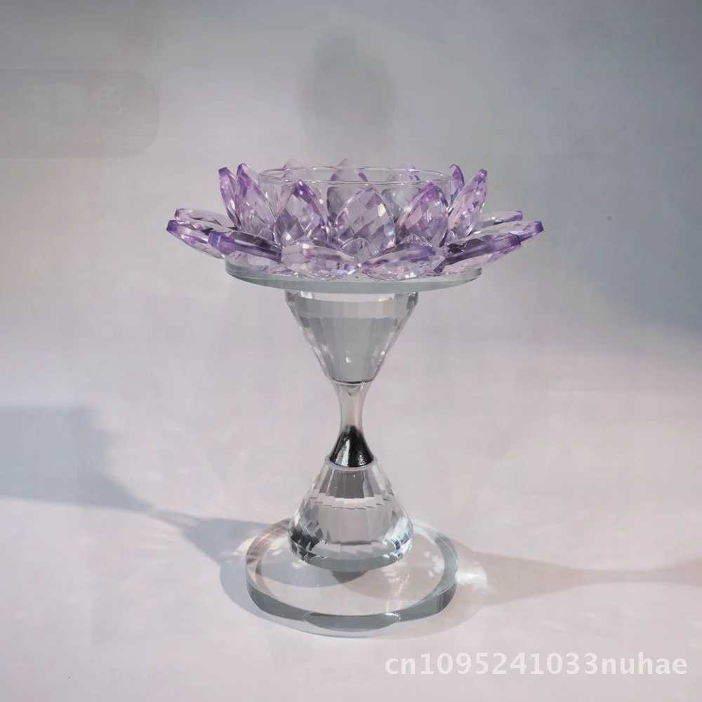 

Crystal Lotus Butter Lamp Holder Handcrafted Crystal Candle Holder Ornament for Household Pink & Purple Sizes Available