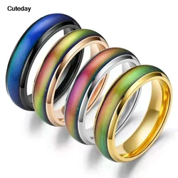 5 Colors Stainless Steel Changing Color Rings Mood Emotion Feeling Temperature Ring for Women Men Couples Ring Tone Jewelry Gift