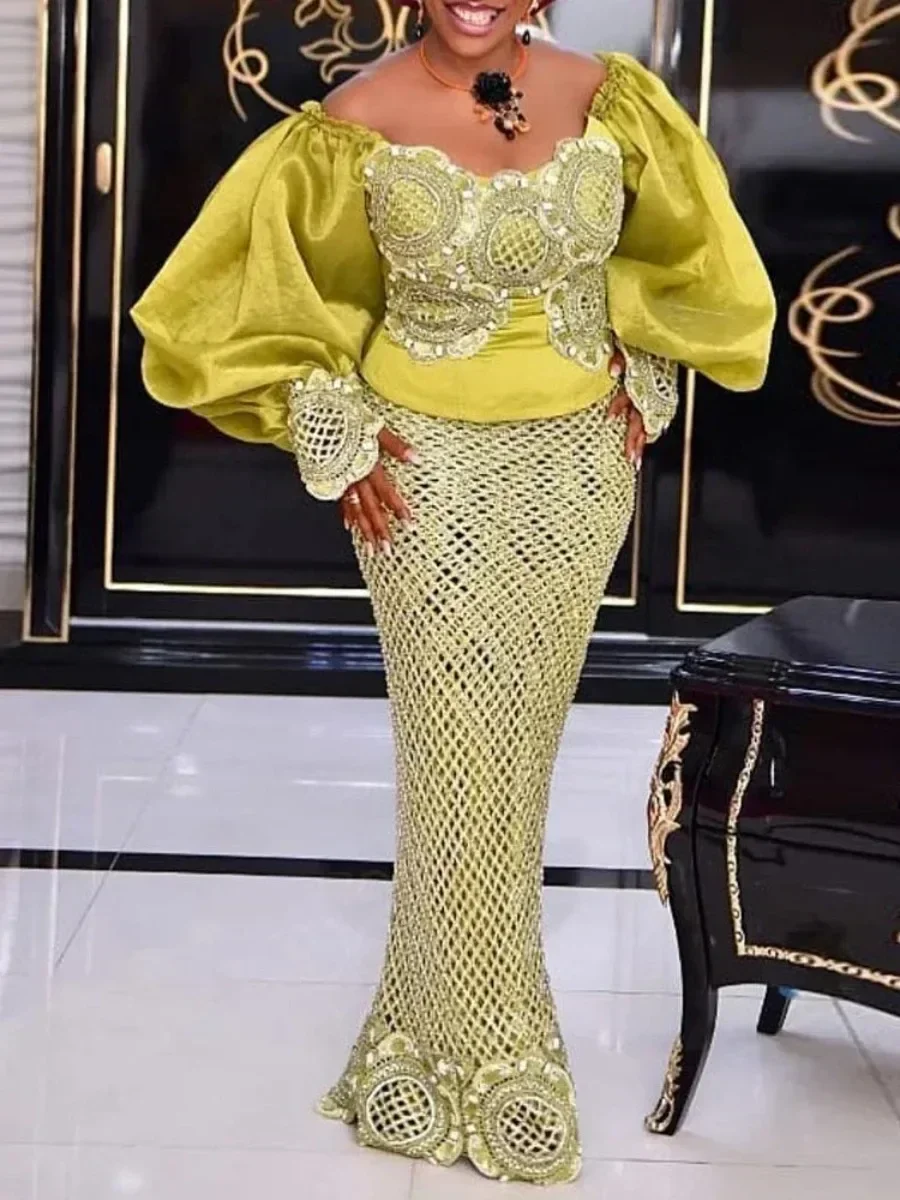 Customized African Dresses For Women Traditional Ankara Outfits Puff Sleeve Bodycon Dress Party Evening Gowns Boubou Dubai Vesti