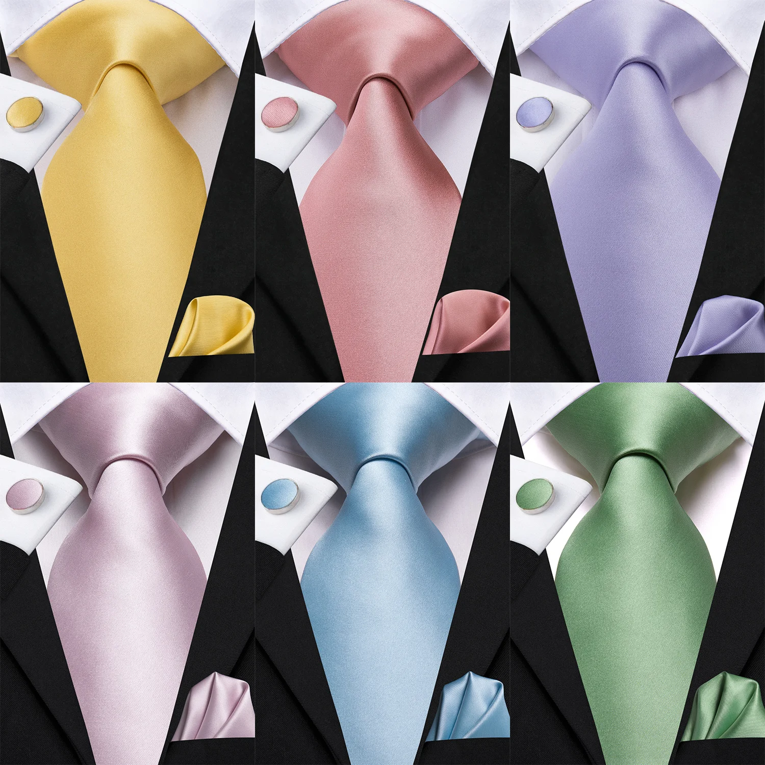 Cravate de mariage en soie unie bleu clair Hi-Tie pour homme, design tendance, avec pochette et boutons de manchette, cravate élégante pour homme, idéale pour les affaires et les soirées, dropshipping
