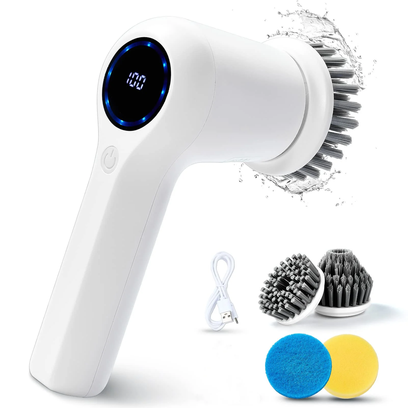 Electric Spin Scrubber With Silent Motor 2000mah Automatic Rotating Portable Handheld Scrub Electric Cleaning Brush