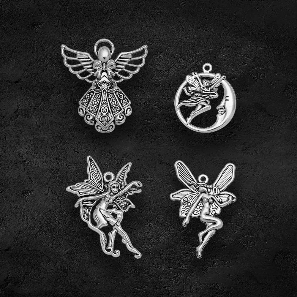 Antique Silver Plated Moon Fairy Tale Charms Winged Pendants For Diy Necklaces Jewelry Making Findings Supplies Accessories