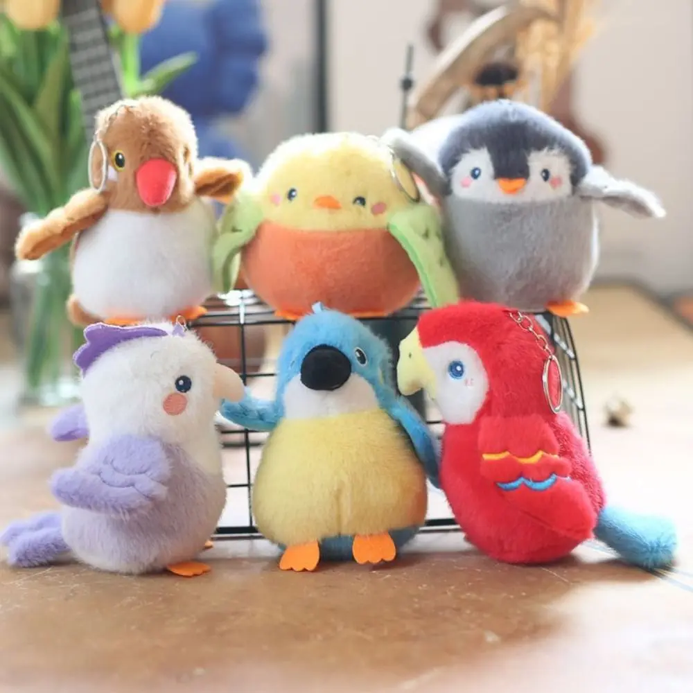 น่ารักสัตว์นกตุ๊กตาพวงกุญแจสมจริงจําลอง Parrot ตุ๊กตา Plush Kawaii Sparrow Furry Birds Keyrings ของขวัญวันเกิด