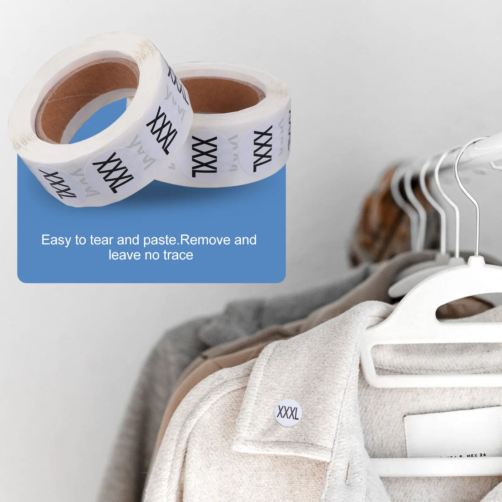 2 Roll Clothing Size Sticker Label Round Multi-Functional Size Sticker Easy-to-Read Font for T-Shirts Sweaters Hats Coats