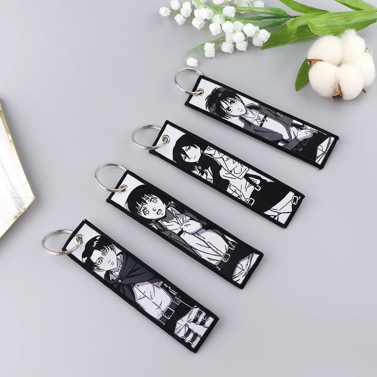 Anime Attack on Titan Eren Levi Ackerman Embroidery KeyChains Tag Cars Backpack Chaveiro Keychain Keyring Accessories Toy Gift