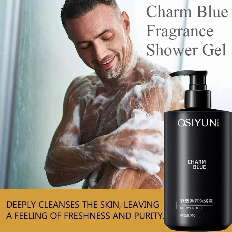 

500ml Charm Blue Fragrance Shower Gel Men's Deep Cleansing Perfume Long-lasting Fragrance Body Cleanser Refreshing Moisturizing