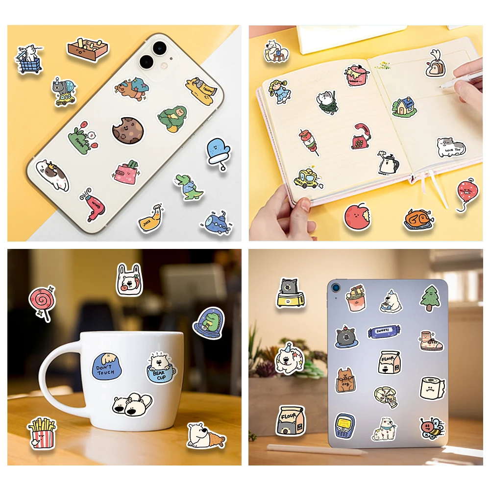 Cute Cartoon Animal Adesivos para Crianças, Happy Decalques, Laptop, Notebook, Motocicleta, Scrapbook, Guitarra, Telefone, Brinquedo, 100Pcs