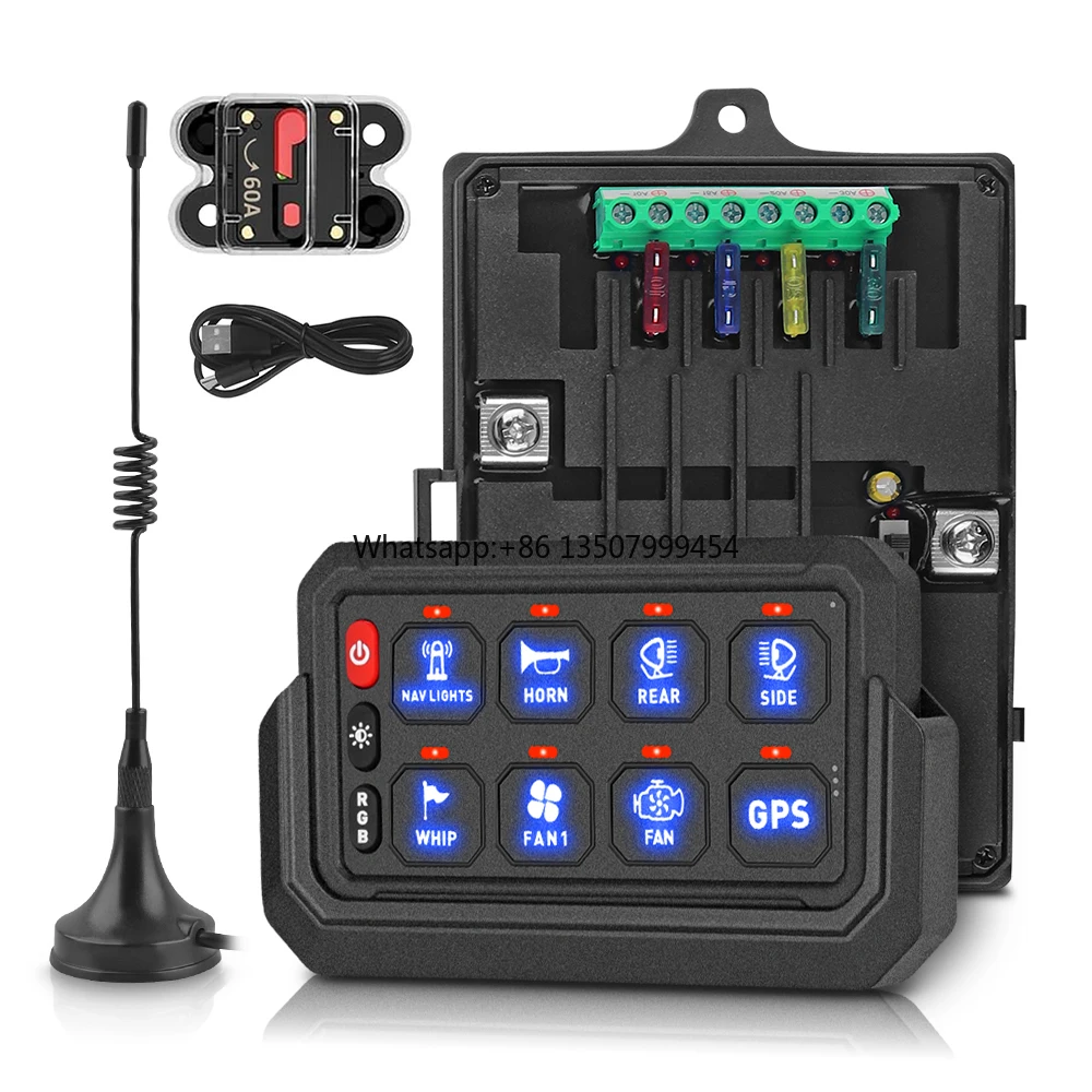 

8 Gang RGB Dimmable Multifunction Wireless Automotive Switch Panel with 3 Lighting Models Universal Fit Car Truck Marine