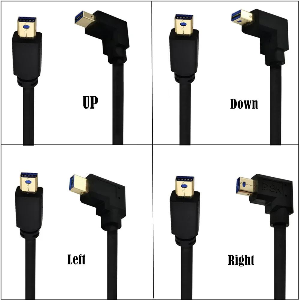 Dual Right Angle 1.4 Mini DisplayPort Cable 8K Mini DP 90 Degree  Cable Cord (8K@60Hz, 4K@144Hz, 1080P@240Hz) 0.3m