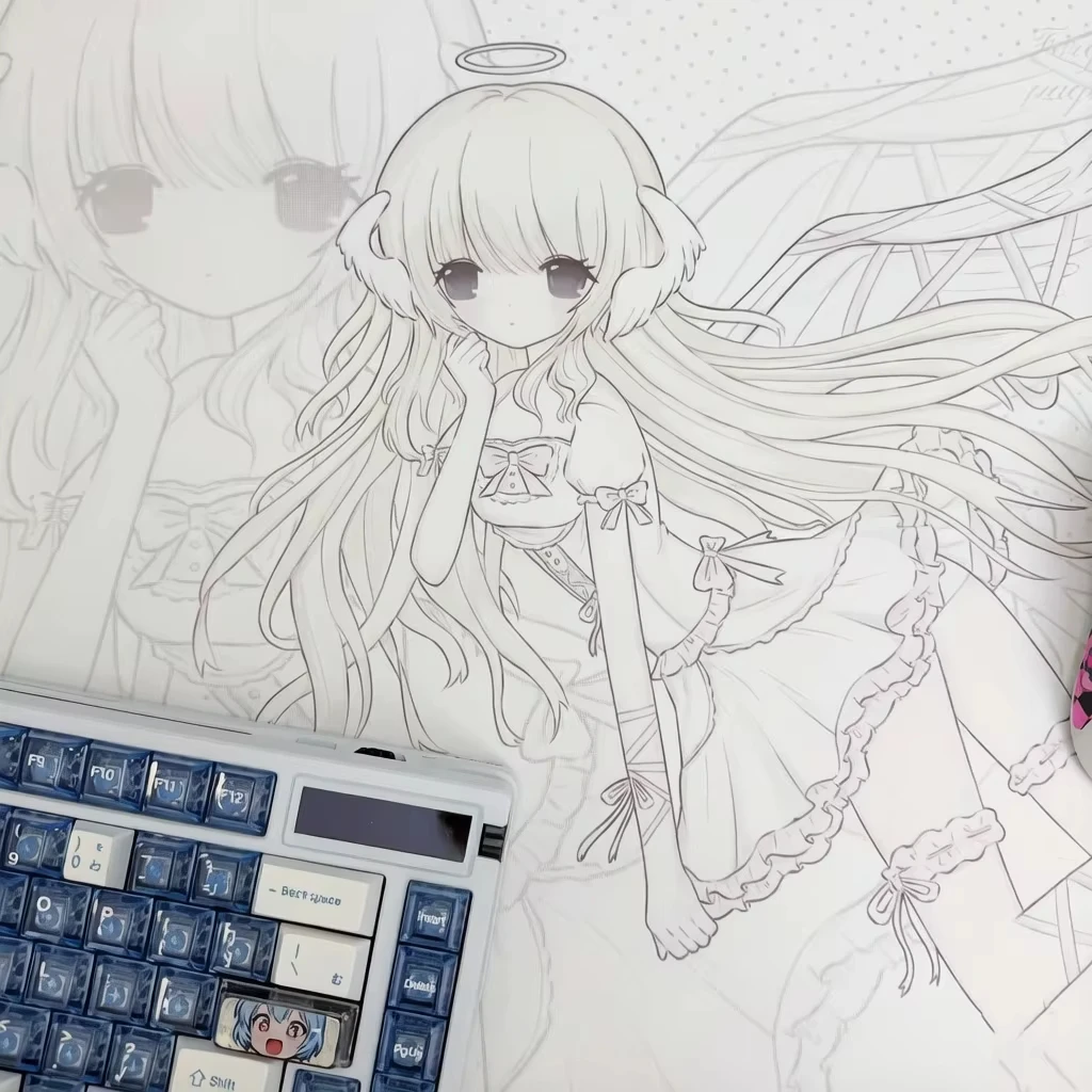 PU Leather Desk Pad Y2K Sweet Pink Cute Angel Girl Cartoon Kawaii Mouse Pad Office Desk Mat Waterproof Non-Slip Desk Blotter Pad