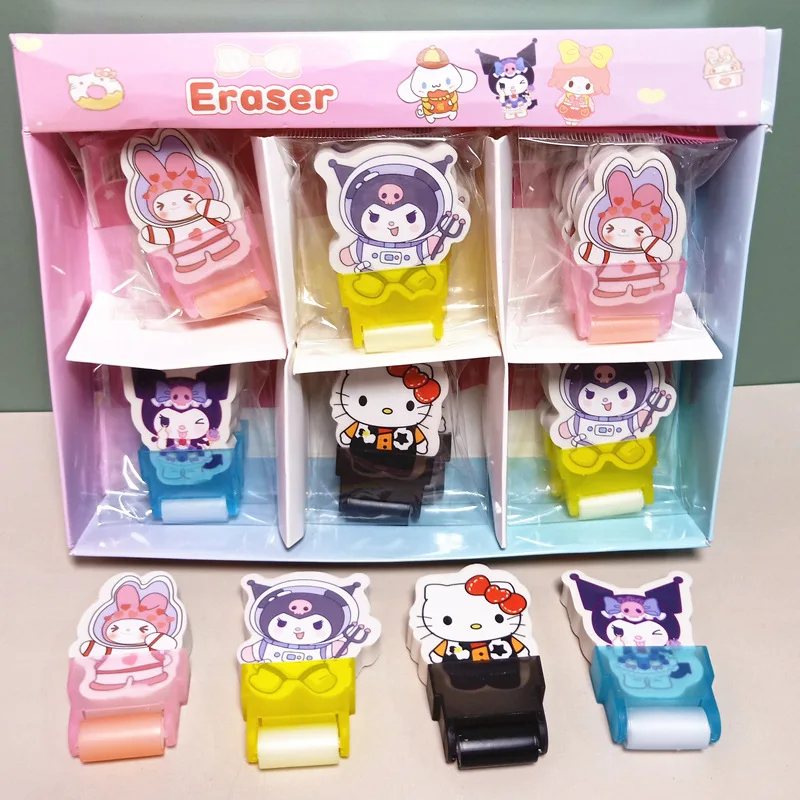 24pcs/Set Sanrio  Automatic Pencil Eraser Kuromi Lovely Hellokitty Wholesale Of School Stores For Student Stationery Sets