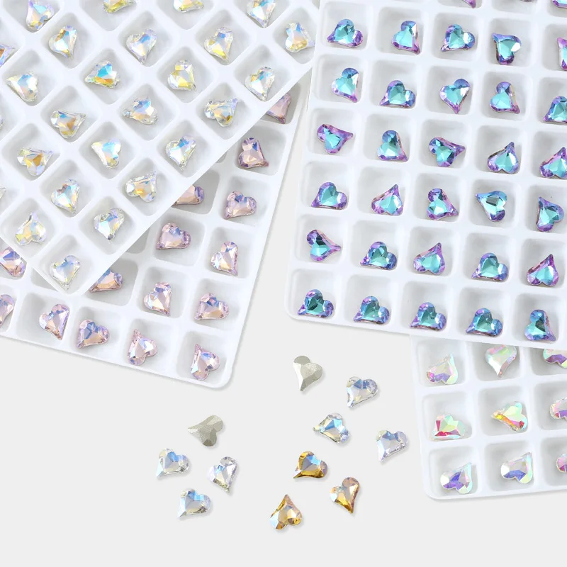 K9 100pcs/pack 6x7mm Heart Pink AB colors Crystal 3D Diamond Stone DIY Decoration Glitter Manicure Jewelry Accessories