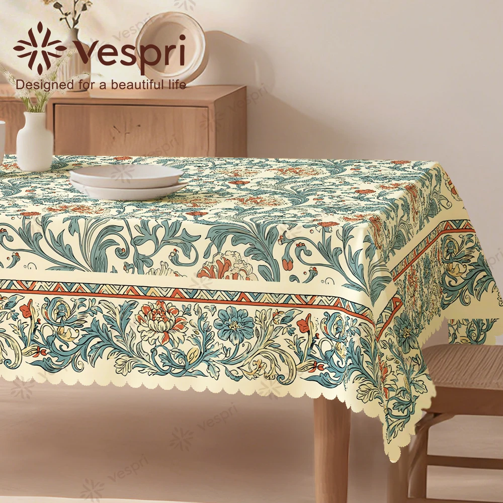 Vespri Frühlingstischdecke Blumenmuster Pastellbeige Blau Geometrisches Muster Rund Rechteckig Oval Polyester für Partys Festivals