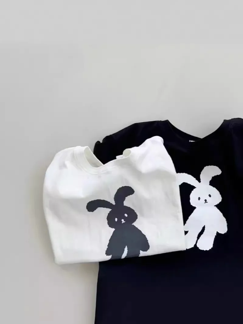 2024 Summer New Baby Short Sleeve T Shirts Cotton Infant Boy Girl Cute Rabbit Print Tees Toddler Casual Versatile Cartoon Tops