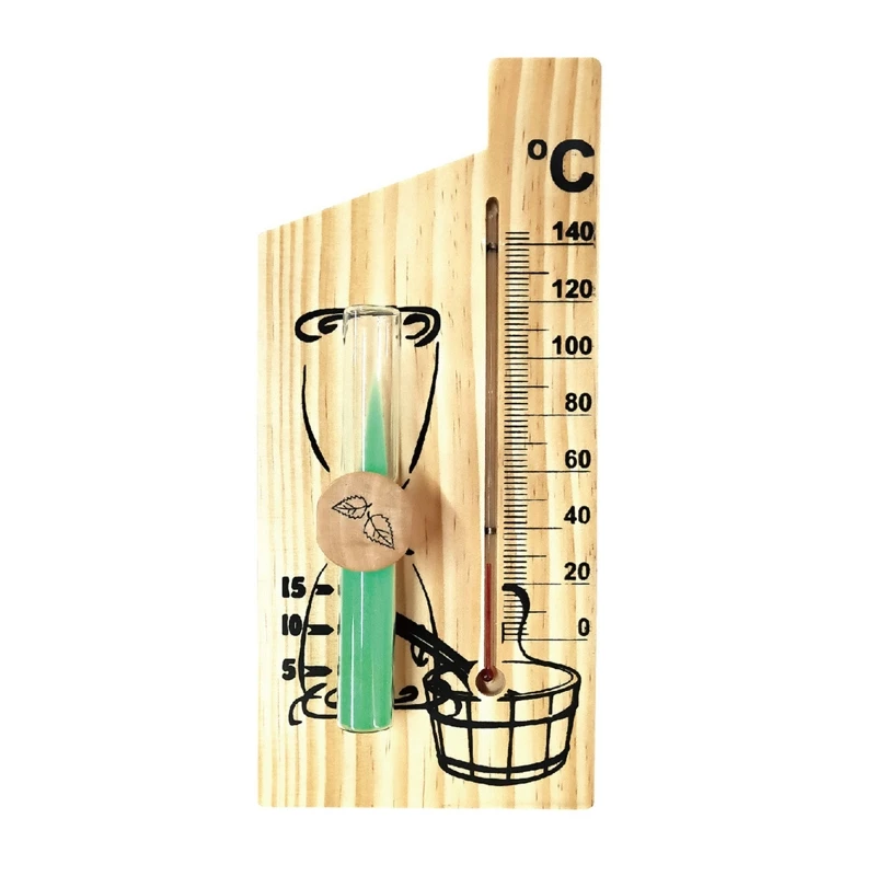 2 in 1 Sauna Thermometer Sand Timer Hourglass Wooden Thermometer Temperature Gauge Water-proof Anti-corrosion 0-140 ℃