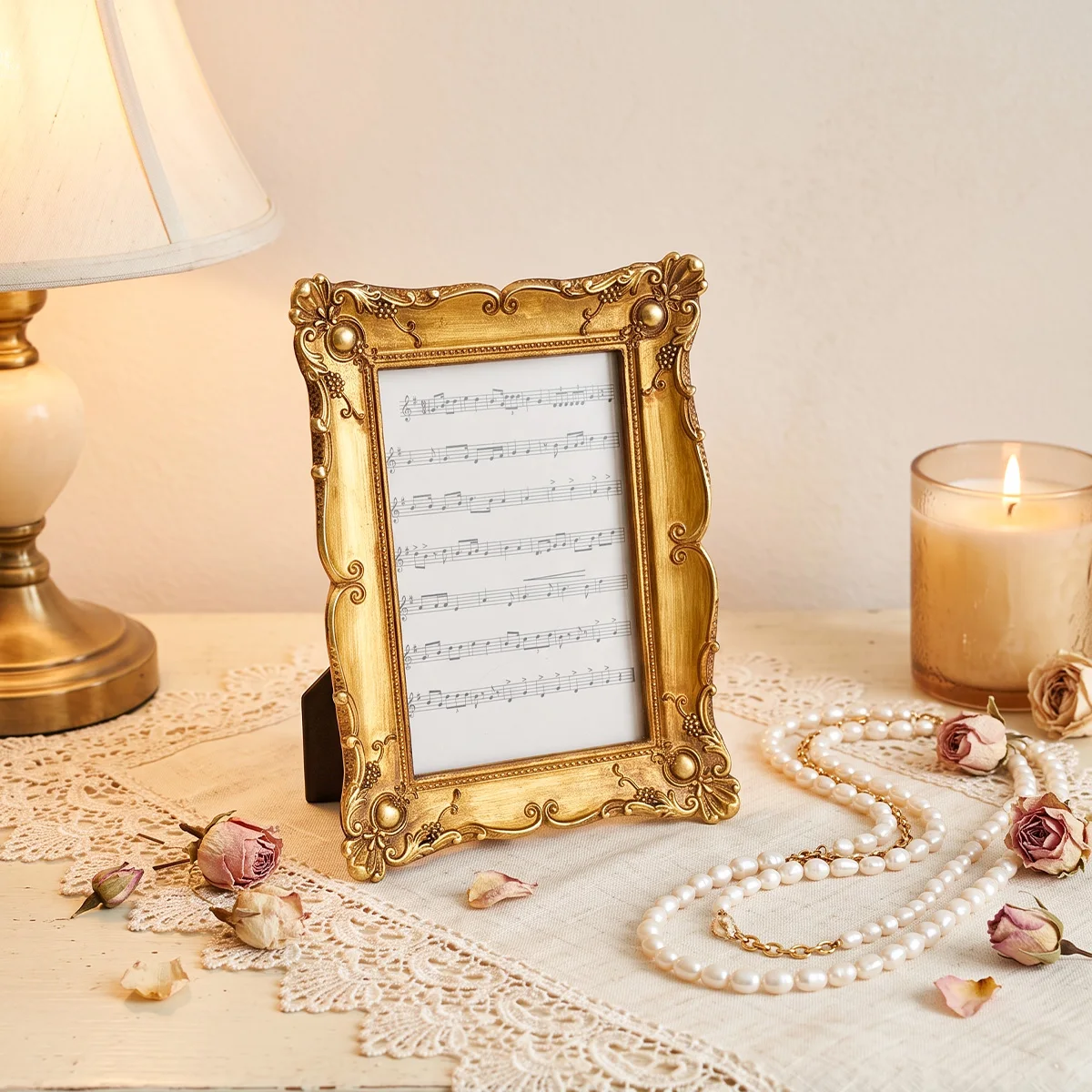 1Pc, French Baroque Antique Gilded And Engraved Picture Frame, Tabletop Picture Frame, French Court Style Tabletop Photo Frame