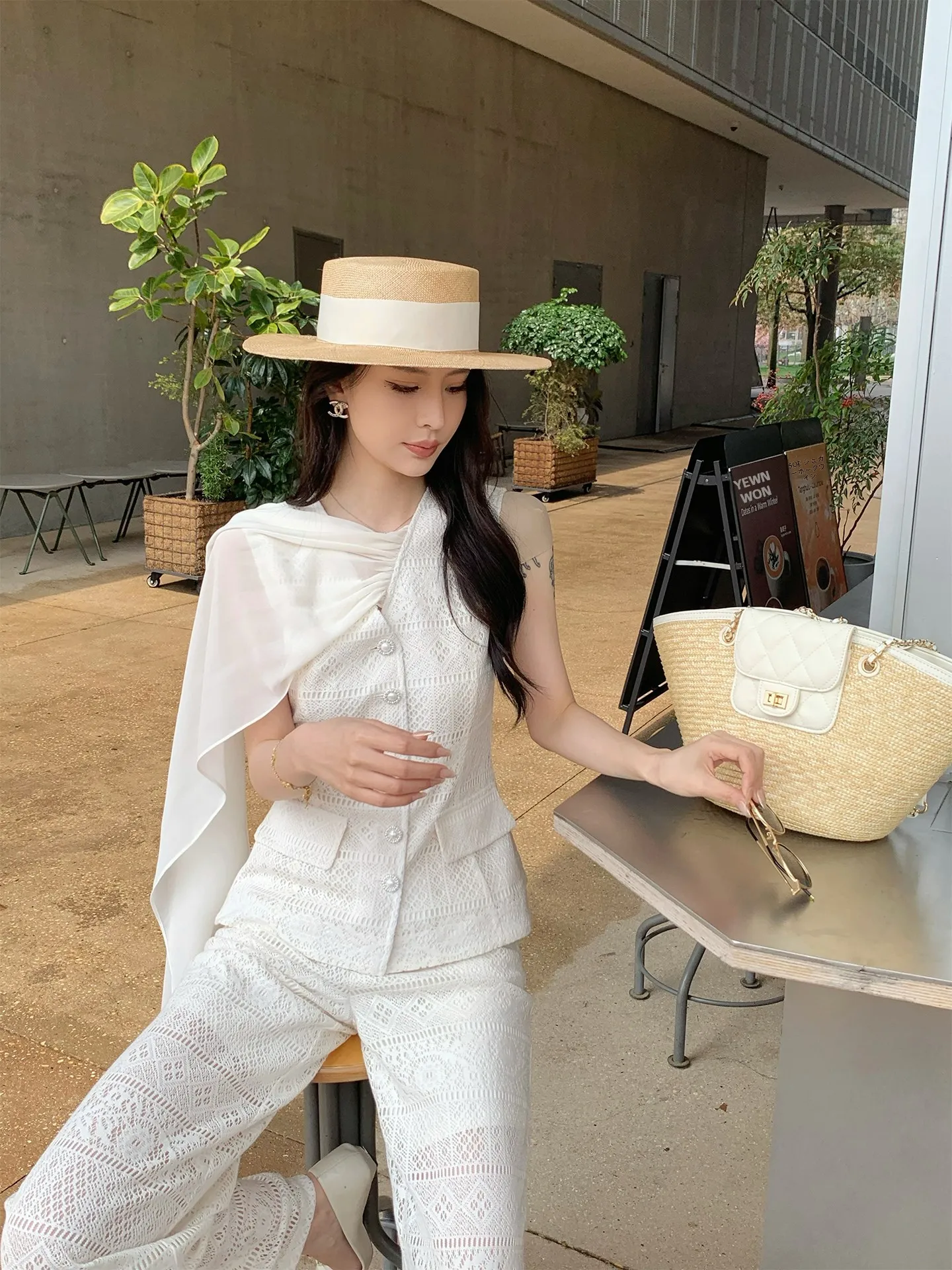 

Kun Heavy Industry Hollow out Lace Set Women's Spring Slimming Two Piece Set New Style Fashionable High Waist Gown