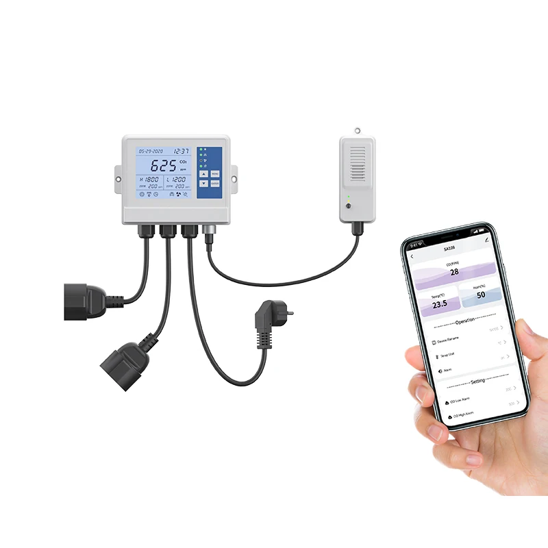 Hydroponics CO2 Monitor And Controller With Remote Sensor For Grow Rooms And Tents With Wireless Wifi Tuya App Remote Control