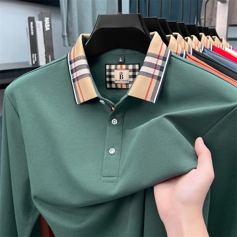

Luxury brand long sleeve polo shirt Spring Autumn new European casual collar T-shirt Fashion unique striped business men's wear